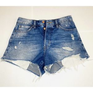 H&M Women 8 High Waist Vintage Shorts Distressed Light Wash Denim
